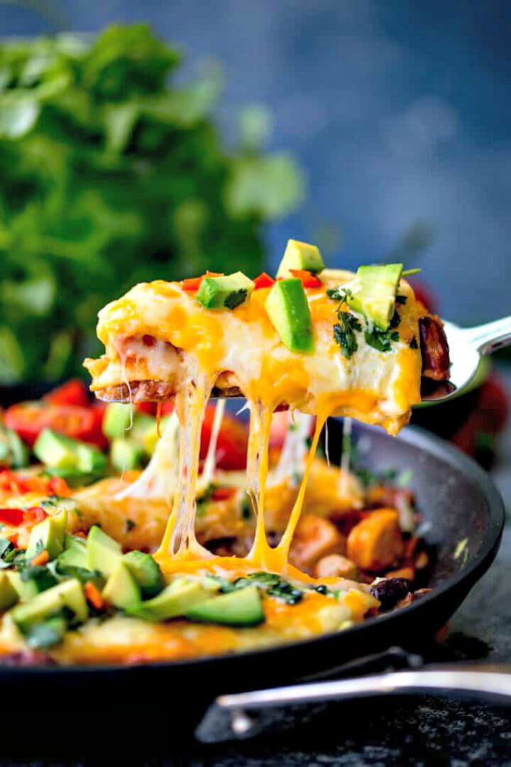 Enchilada Skillet Lasagne with Chicken and Chorizo Recipe