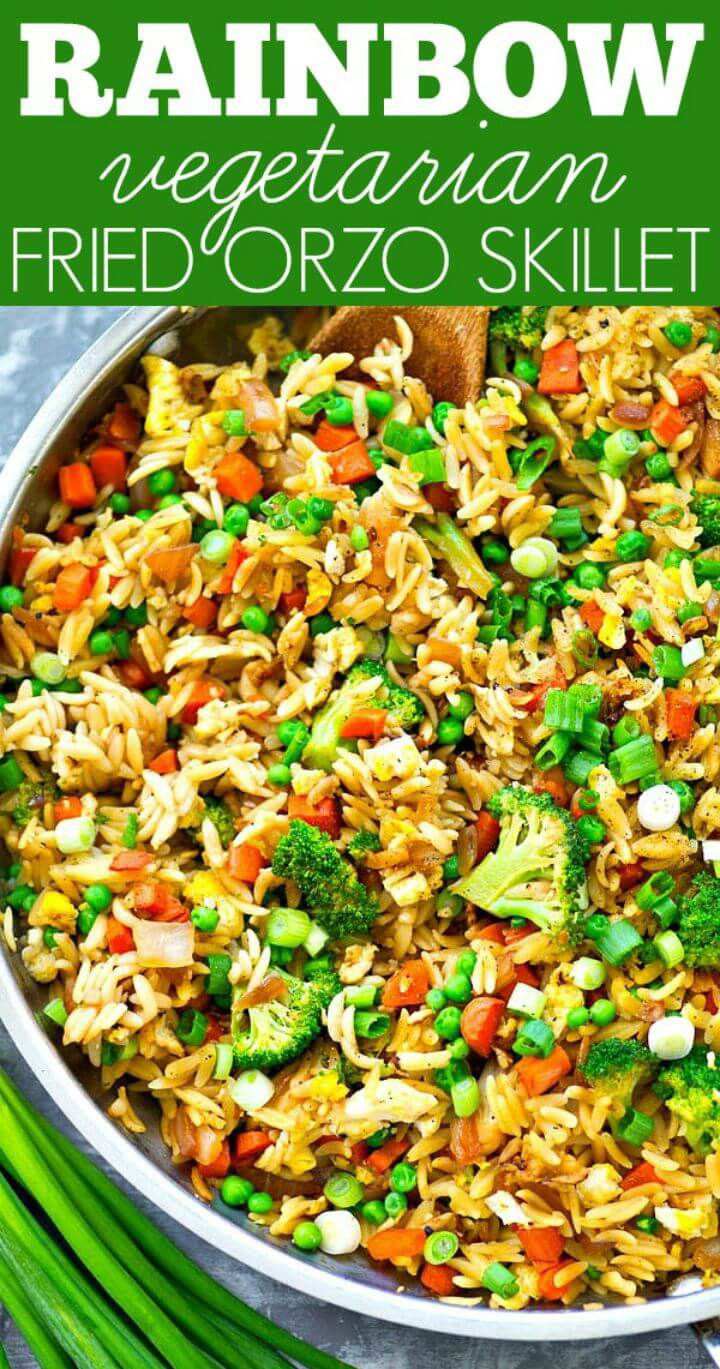 Rainbow Vegetarian Fried Orzo Skillet Recipe