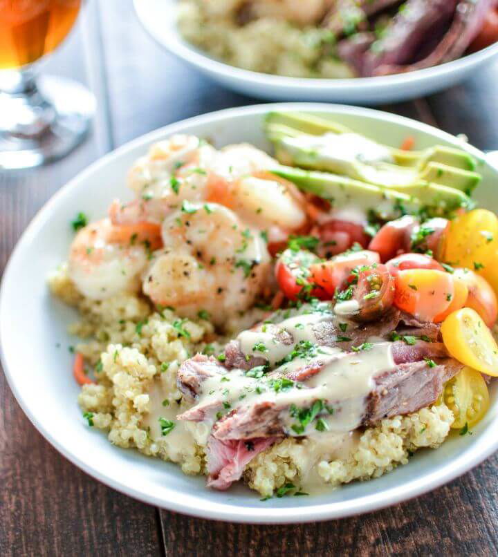 Healthy Surf and Turf Quinoa Bowls