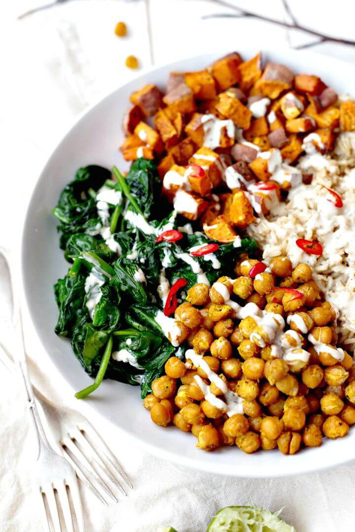 Chickpea, Spinach and Sweet Potato Brown Rice Bowl