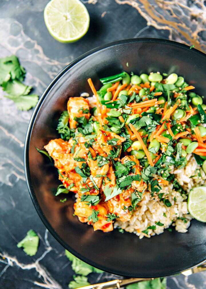 Spicy and Sweet Chili Salmon Rice Bowls Recipe